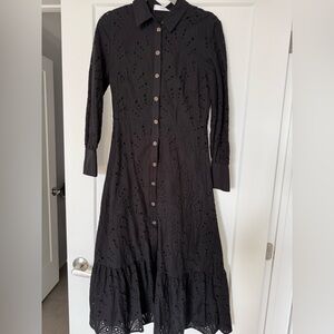 Mango Black Long Sleeve Eyelet Dress
